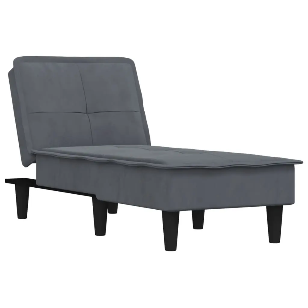 Chaise Longue Grey Velvet Convertible 3 Position Sofa Bed