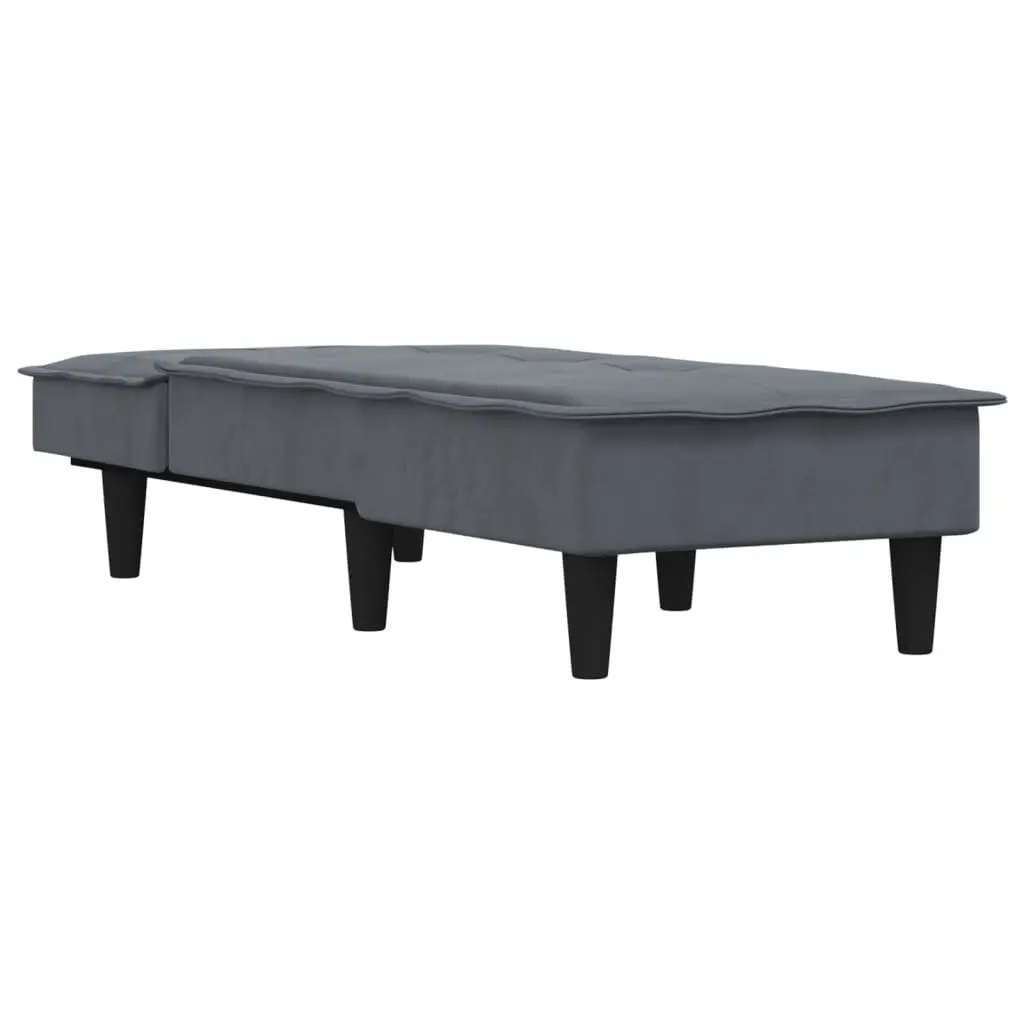 Chaise Longue Grey Velvet Convertible 3 Position Sofa Bed