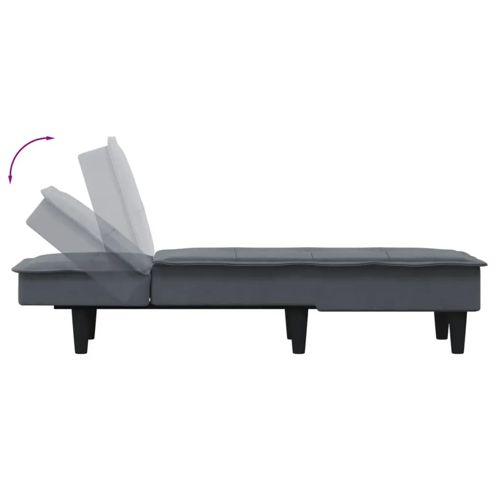 Chaise Longue Grey Velvet Convertible 3 Position Sofa Bed