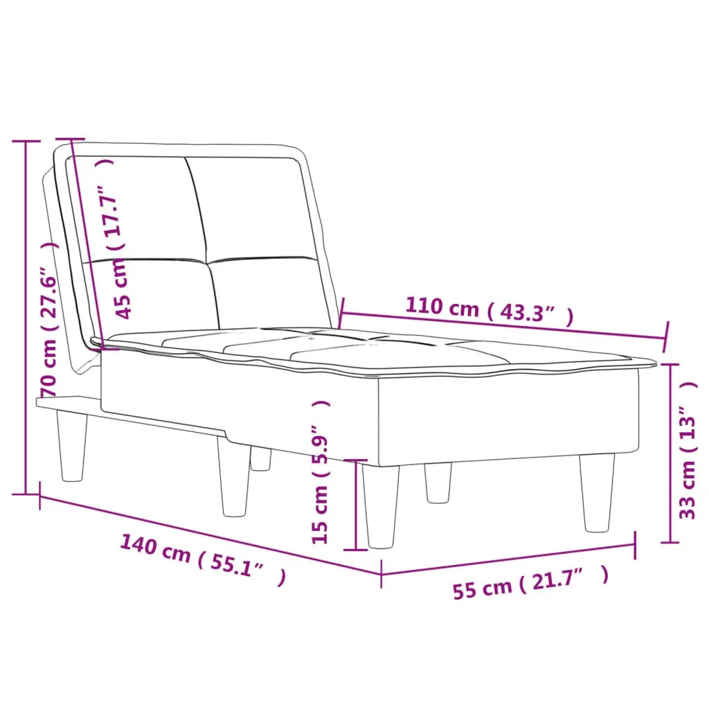 Chaise Longue Grey Velvet Convertible 3 Position Sofa Bed