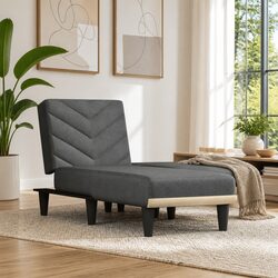 Convertible Grey Fabric Chaise Longue Lounge Chair