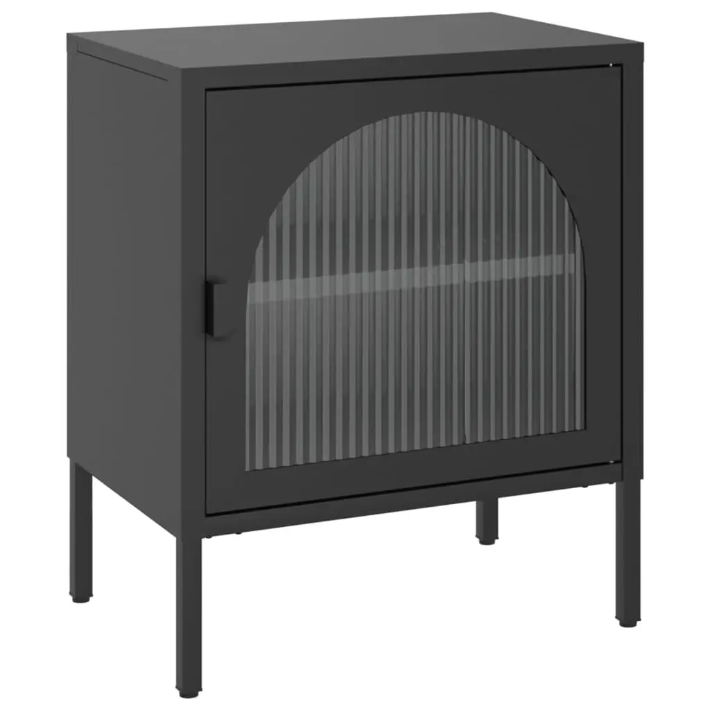 Black Nightstand with Glass and Steel