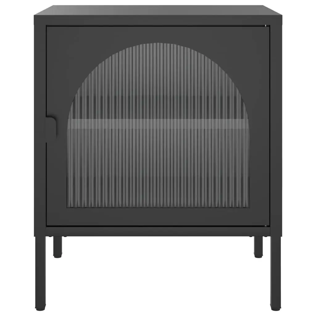 Black Nightstand with Glass and Steel