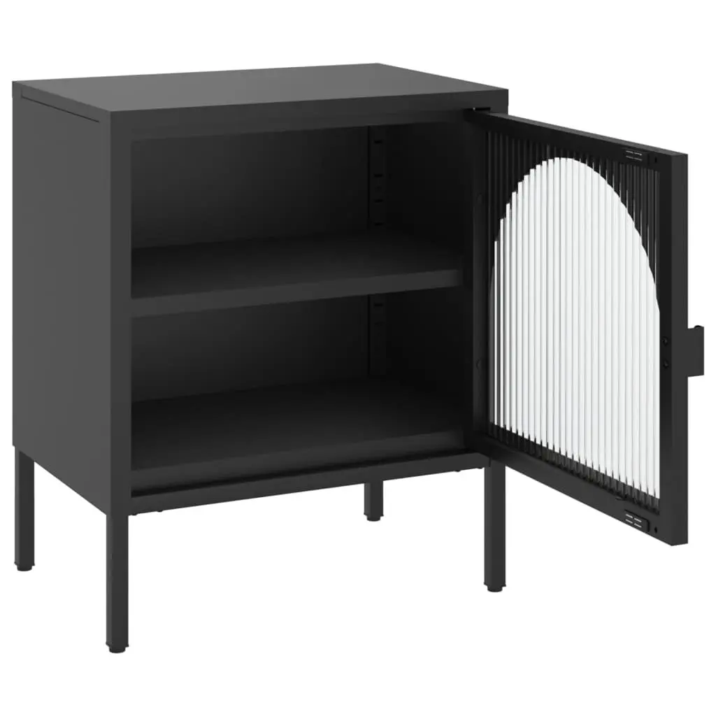 Black Nightstand with Glass and Steel