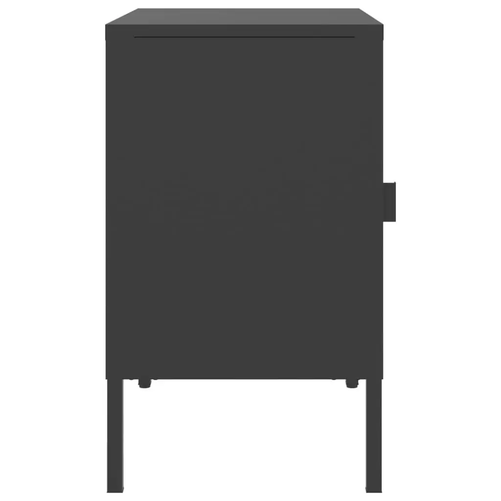 Black Nightstand with Glass and Steel