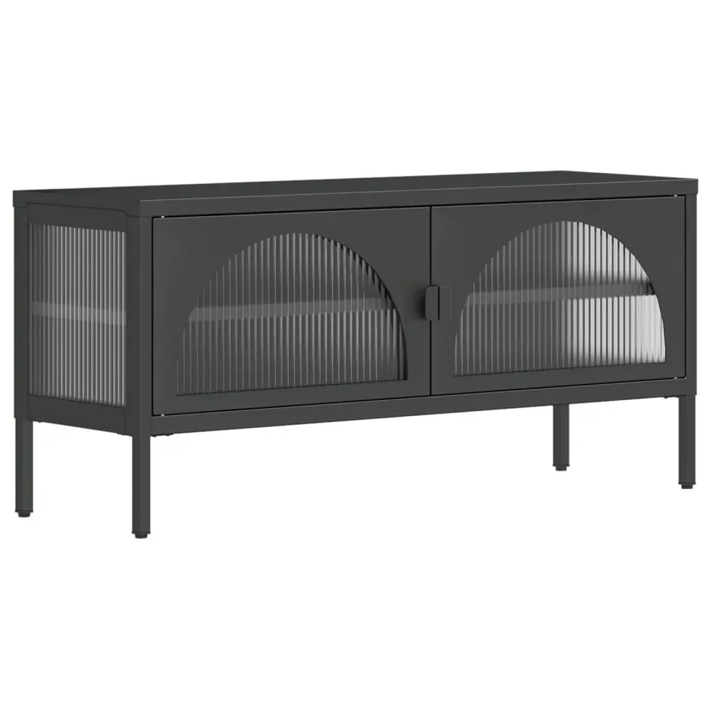 Black Glass and Steel TV Cabinet for Living Spaces
