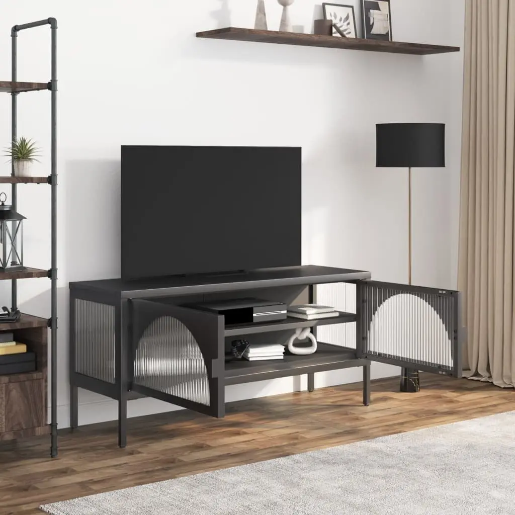 Black Glass and Steel TV Cabinet for Living Spaces