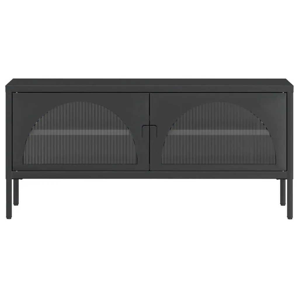 Black Glass and Steel TV Cabinet for Living Spaces