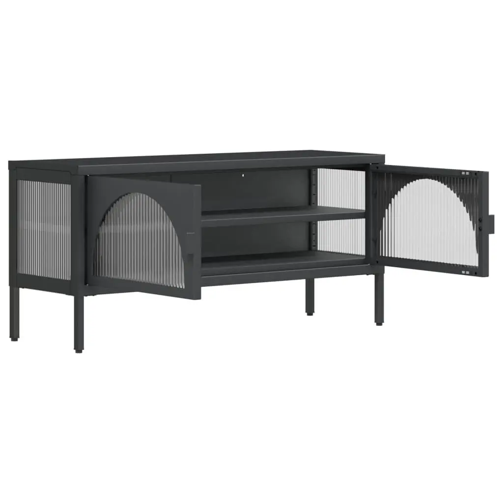 Black Glass and Steel TV Cabinet for Living Spaces