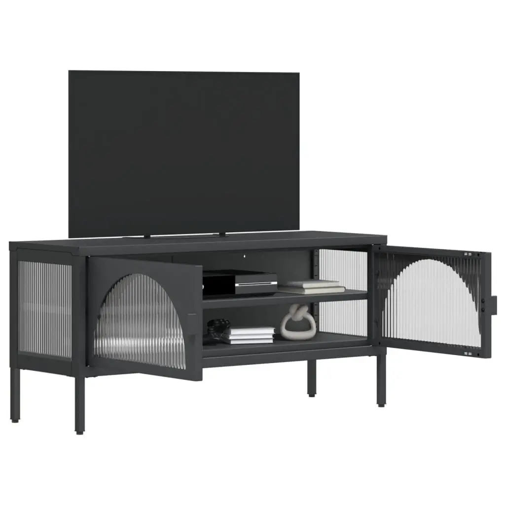 Black Glass and Steel TV Cabinet for Living Spaces