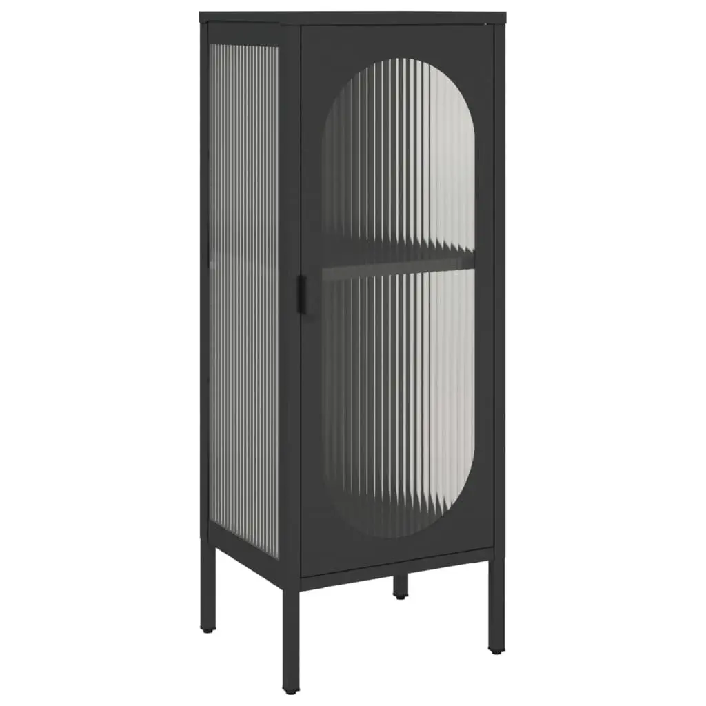 Black Glass Sideboard with Steel Frame