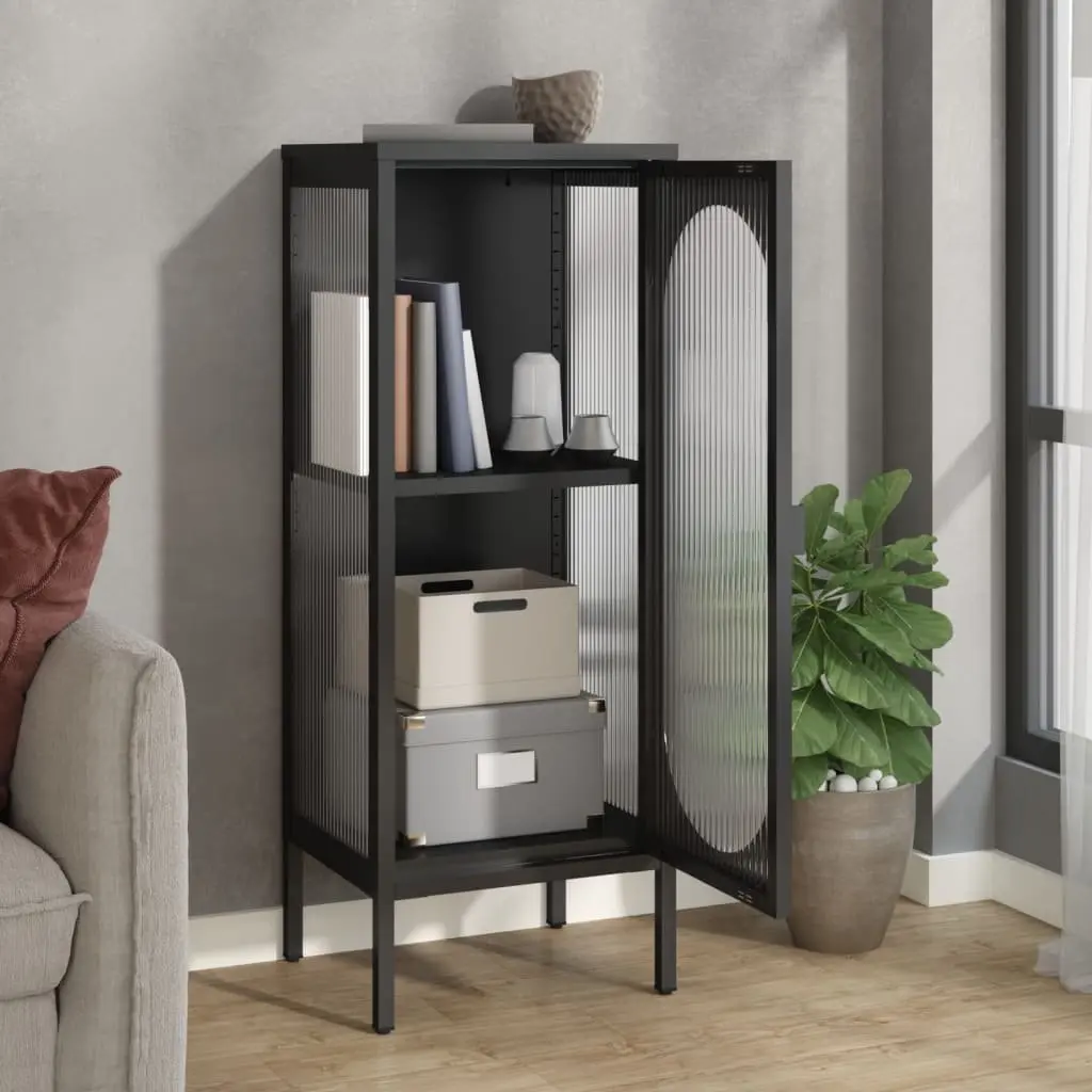 Black Glass Sideboard with Steel Frame