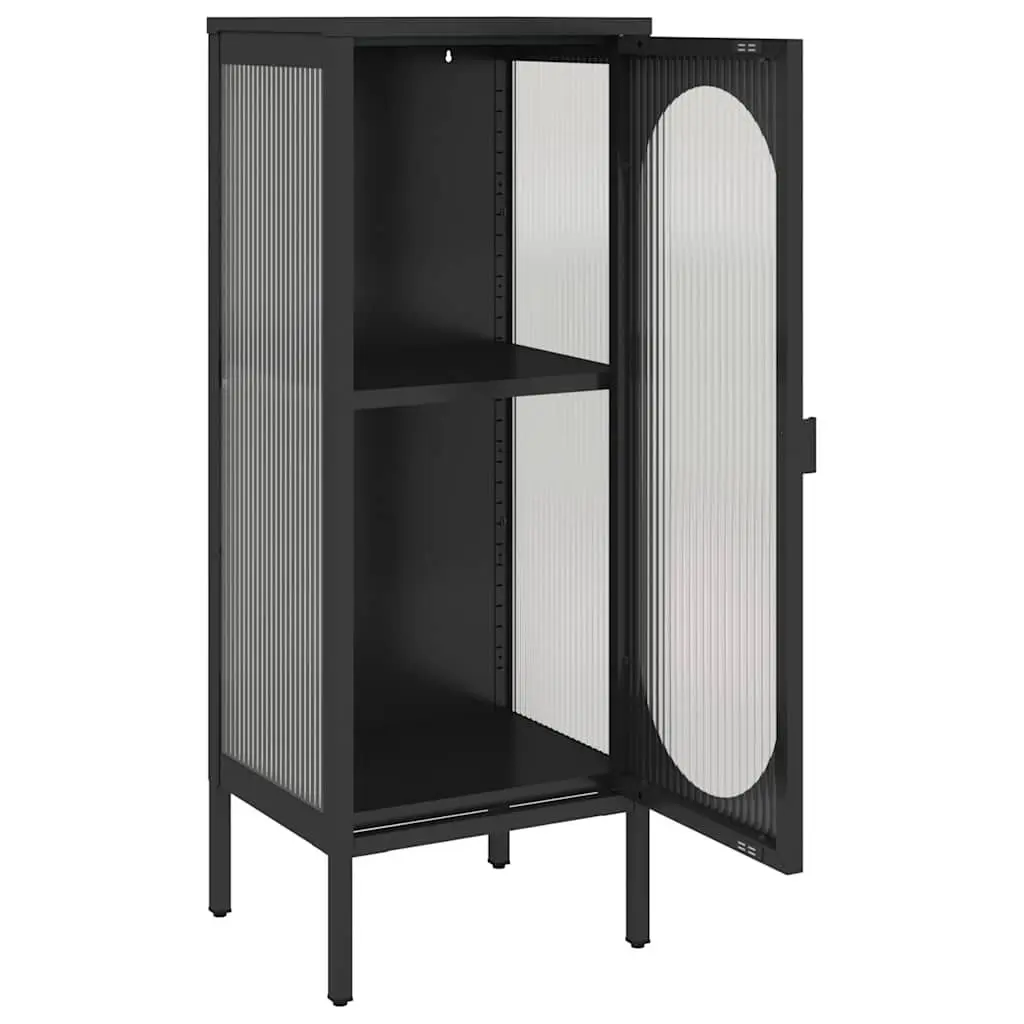 Black Glass Sideboard with Steel Frame