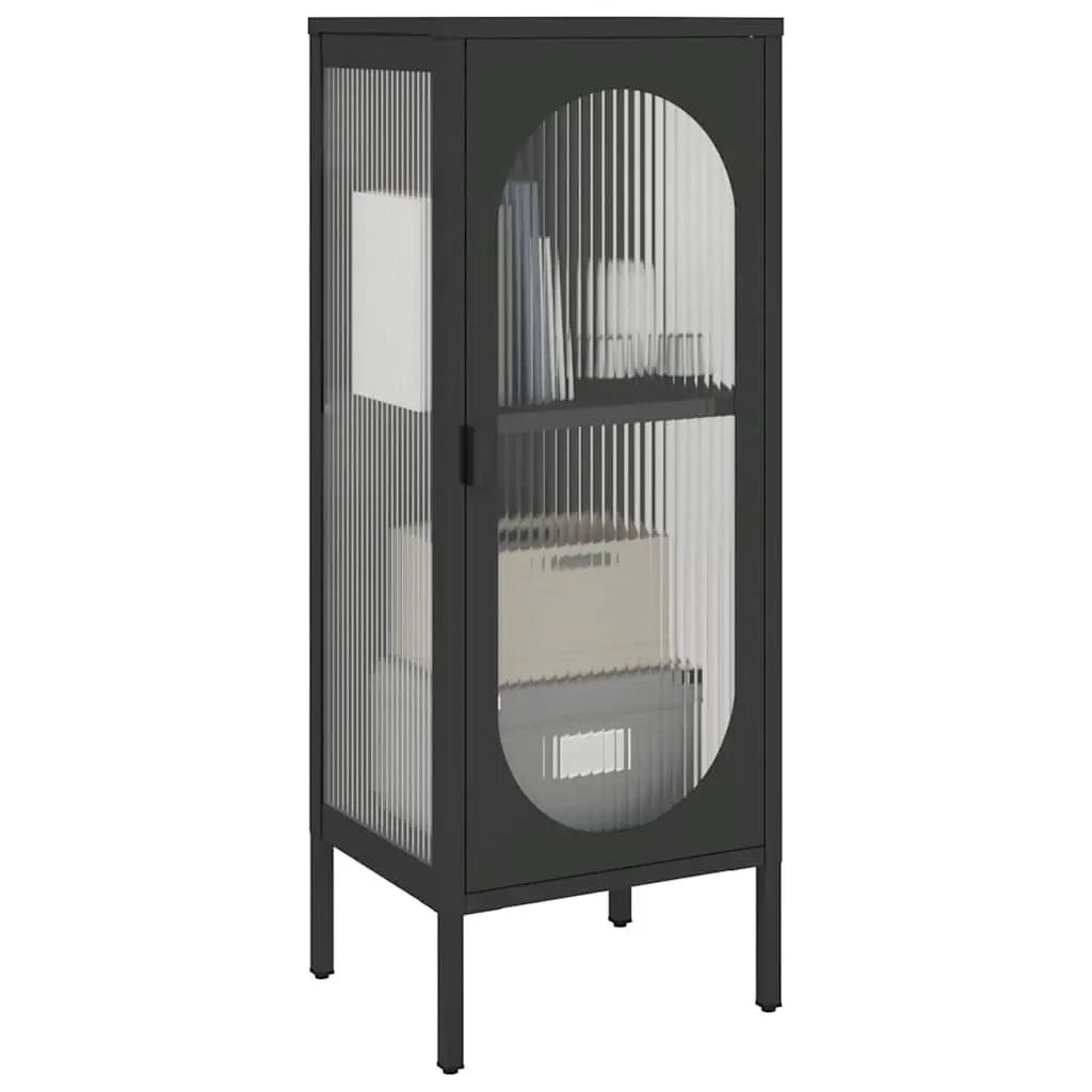 Black Glass Sideboard with Steel Frame