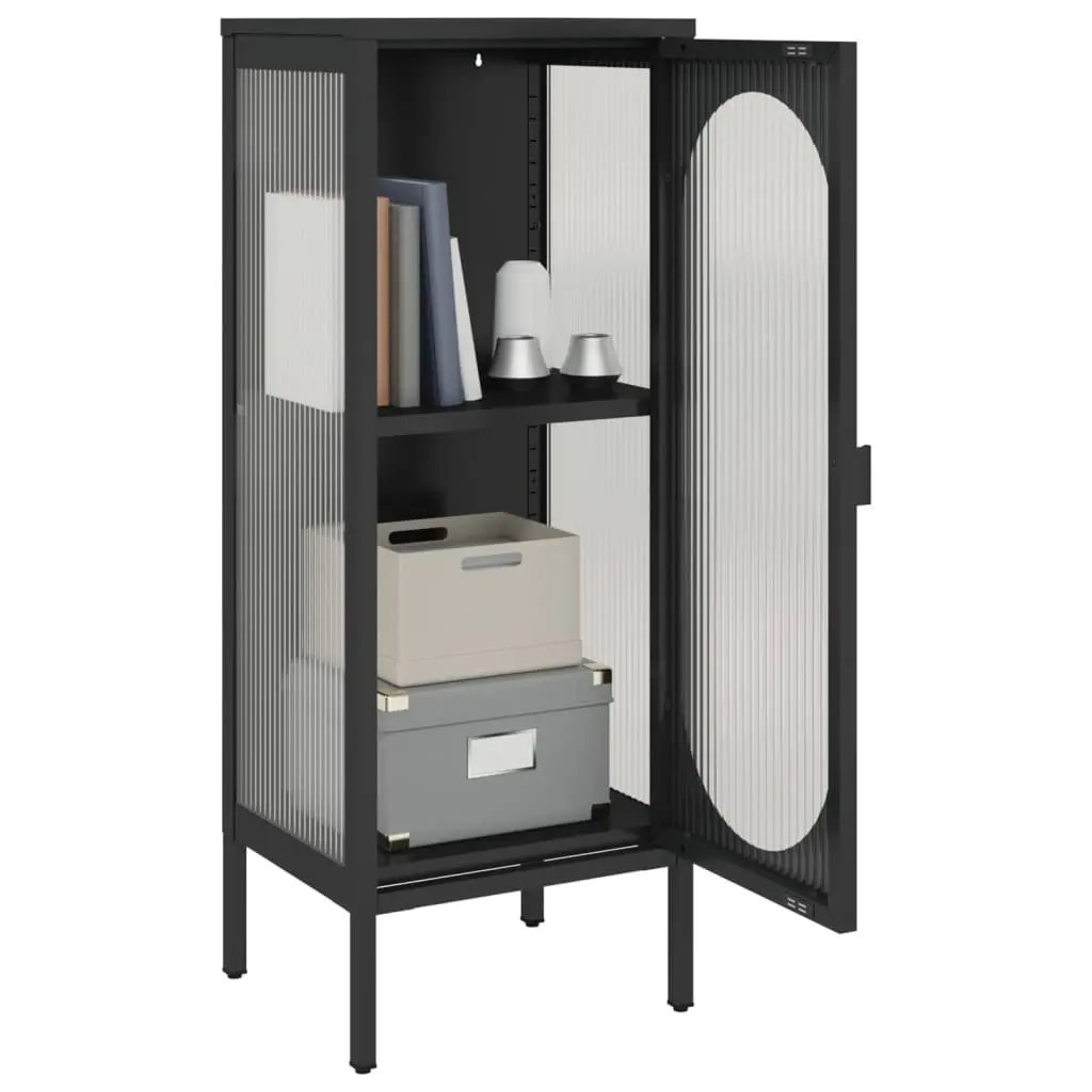 Black Glass Sideboard with Steel Frame