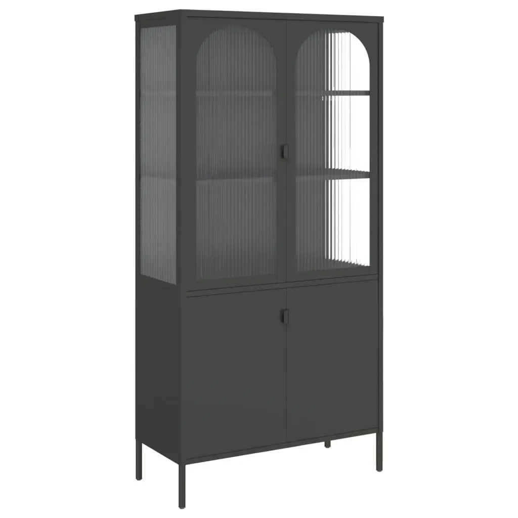 Highboard Sideboard Black Fluted Glass Steel 90x40x180cm