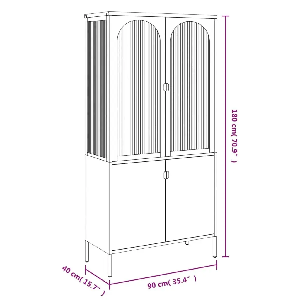Highboard Sideboard Black Fluted Glass Steel 90x40x180cm
