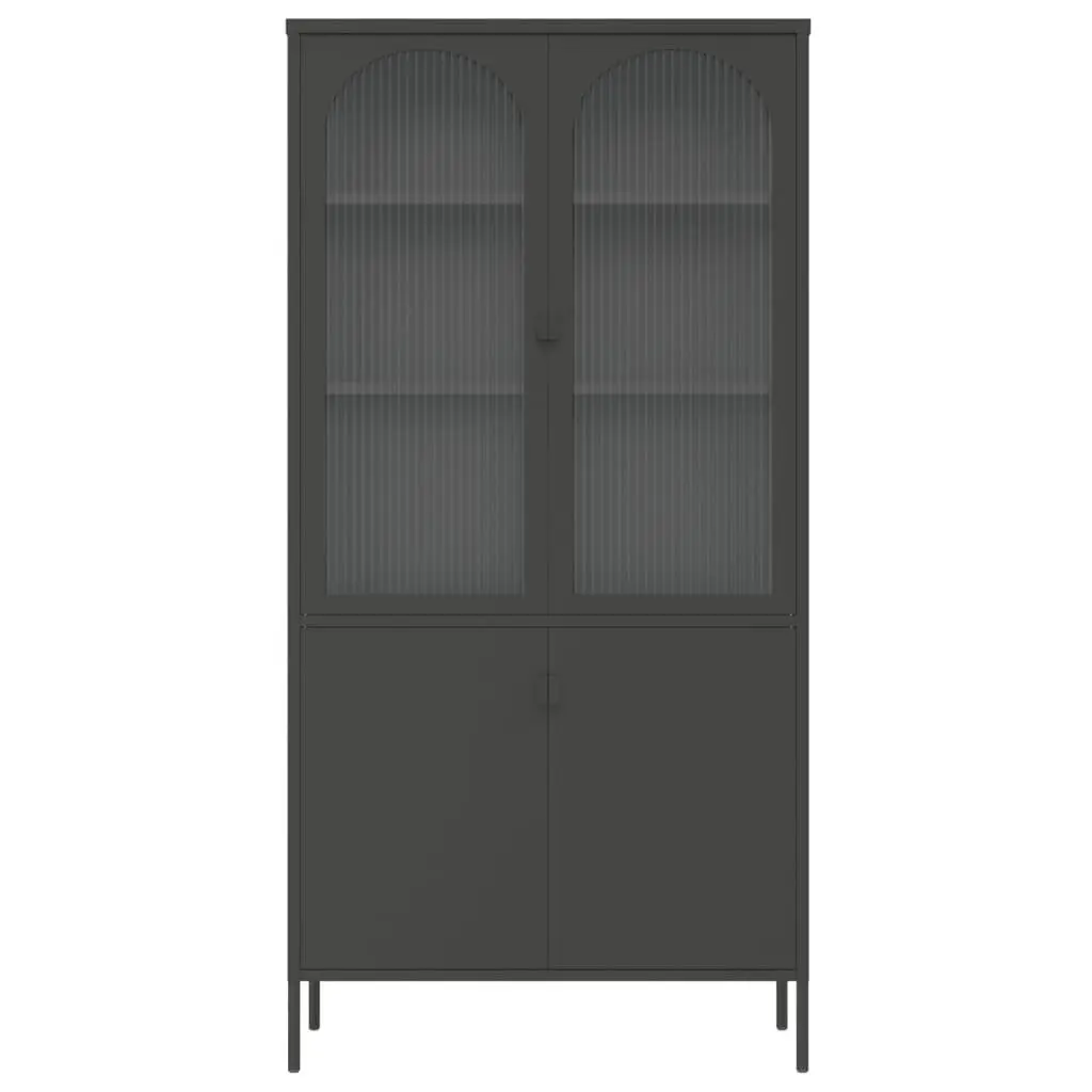 Highboard Sideboard Black Fluted Glass Steel 90x40x180cm