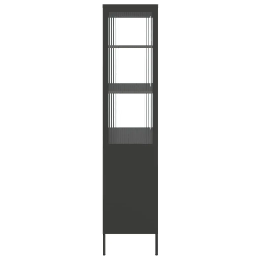 Highboard Sideboard Black Fluted Glass Steel 90x40x180cm