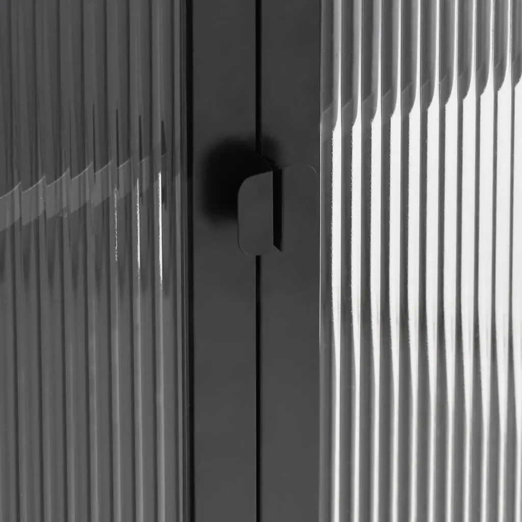 Highboard Sideboard Black Fluted Glass Steel 90x40x180cm