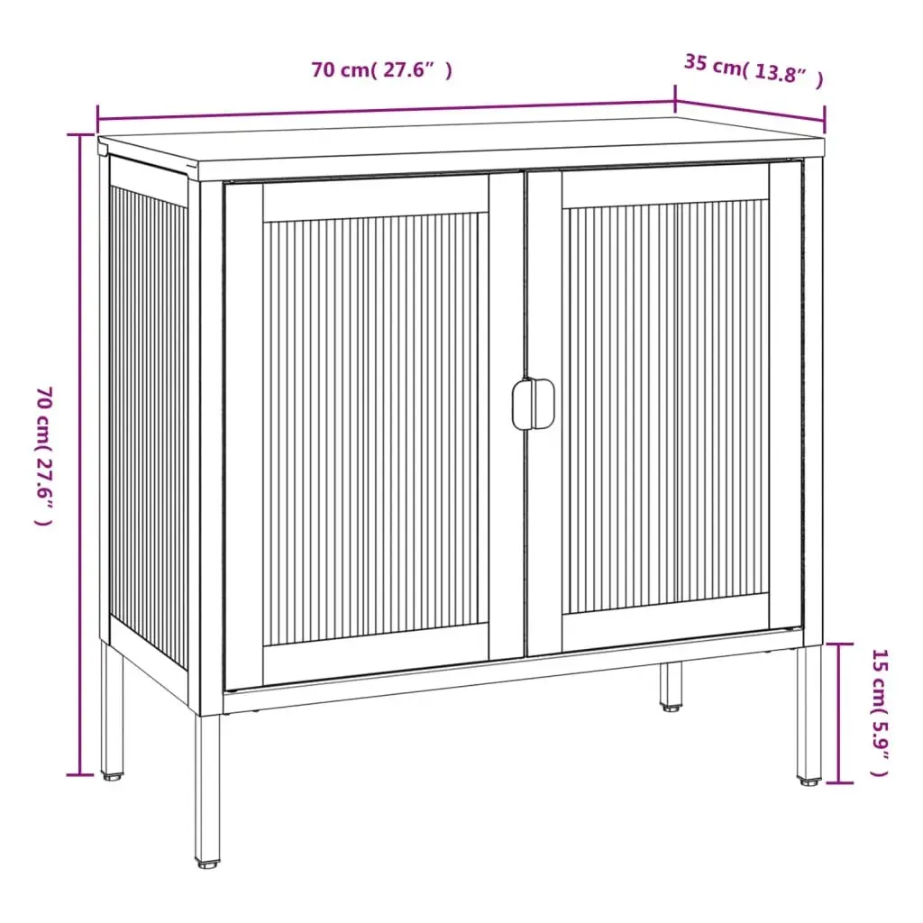 Black Glass and Steel Sideboard Storage Cabinet
