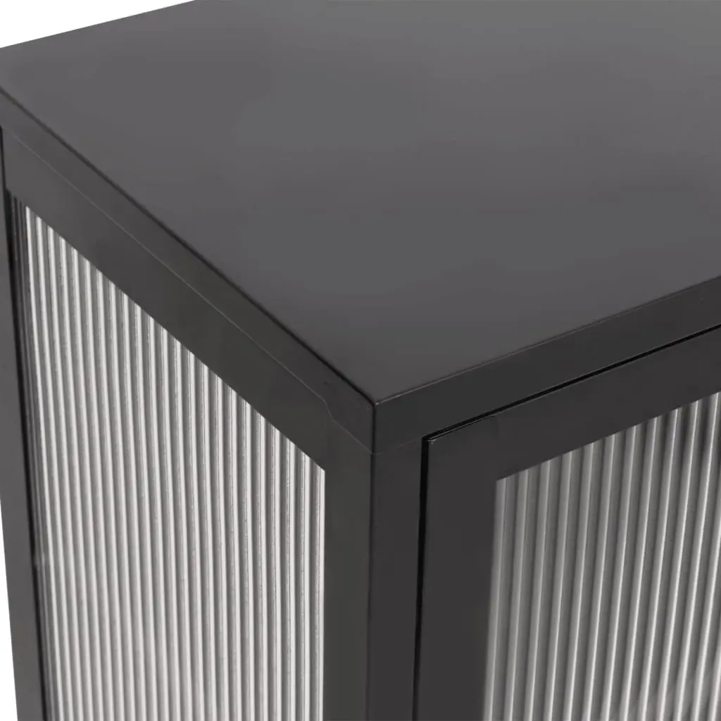Black Glass and Steel Sideboard Storage Cabinet
