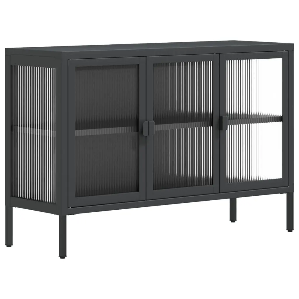 Black Sideboard Cabinet Fluted Glass 105x35x70 cm Steel Storage Furniture