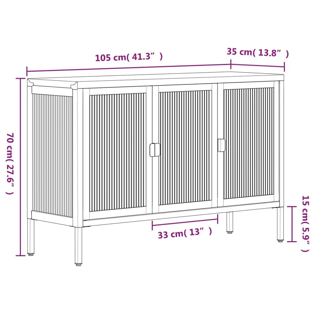 Black Sideboard Cabinet Fluted Glass 105x35x70 cm Steel Storage Furniture
