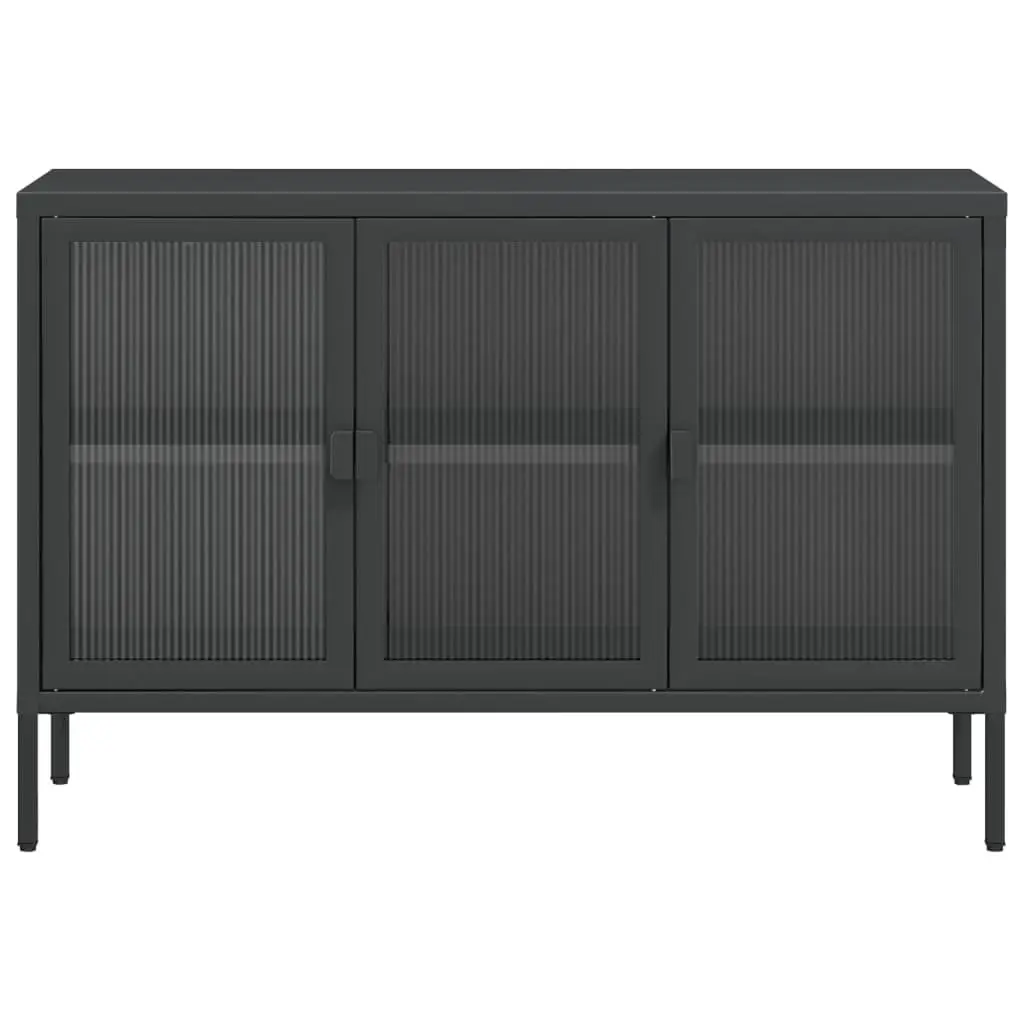Black Sideboard Cabinet Fluted Glass 105x35x70 cm Steel Storage Furniture