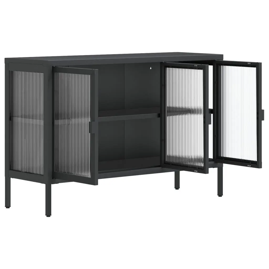 Black Sideboard Cabinet Fluted Glass 105x35x70 cm Steel Storage Furniture