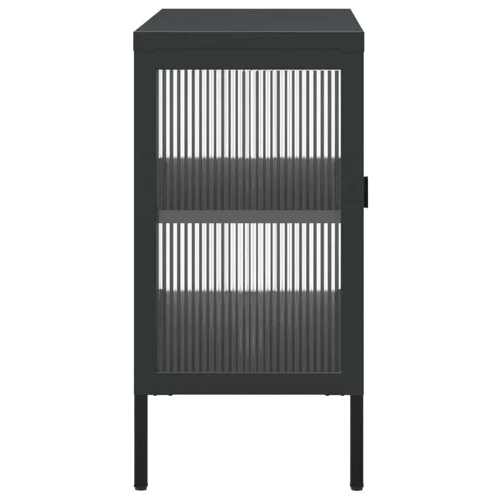 Black Sideboard Cabinet Fluted Glass 105x35x70 cm Steel Storage Furniture
