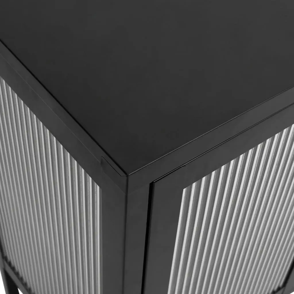 Black Sideboard Cabinet Fluted Glass 105x35x70 cm Steel Storage Furniture