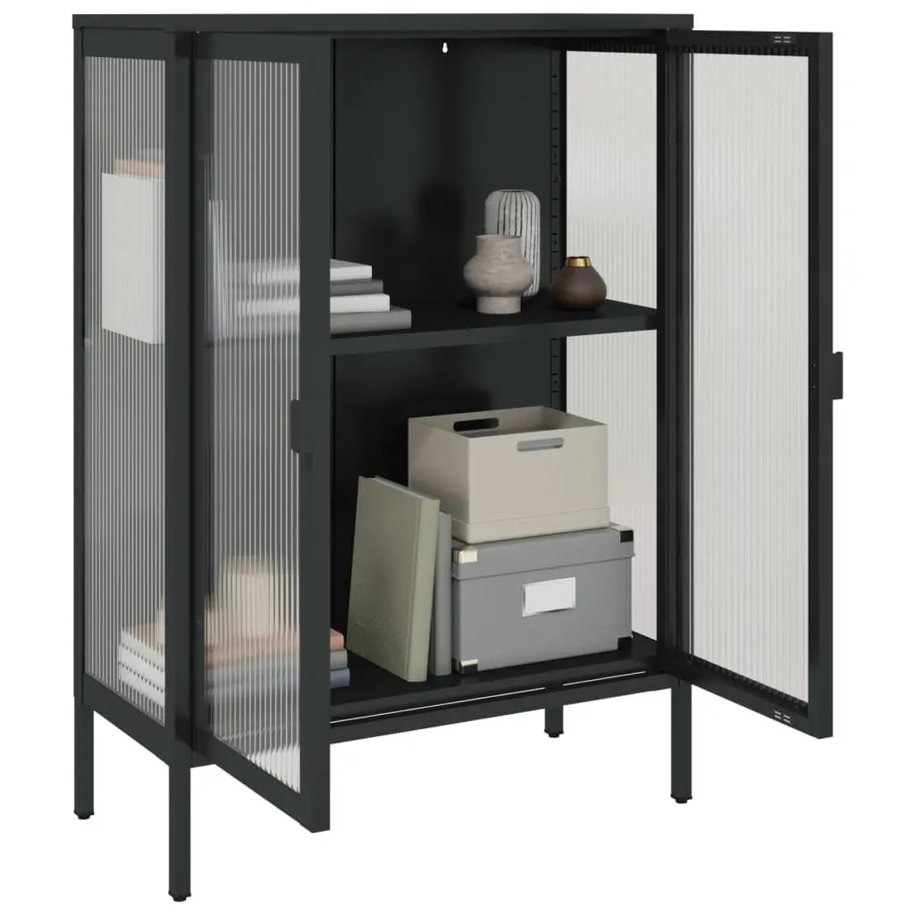 Sideboard Black Glass Steel Cabinet Storage Furniture 75x35x105cm Modern Design