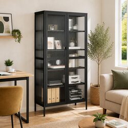 Black Fluted Glass Highboard Storage Cabinet