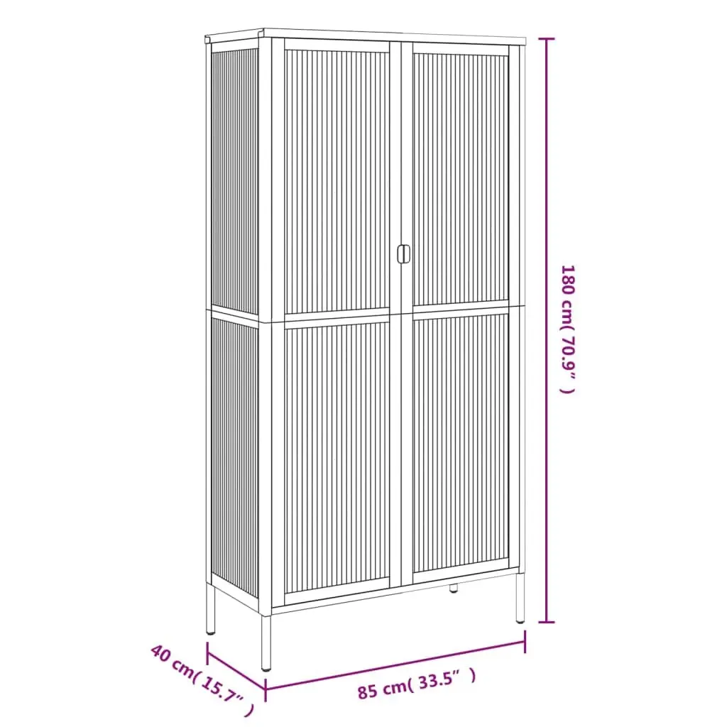 Highboard Storage Cabinet Black Fluted Glass Steel Frame 85W x 40D x 180H cm