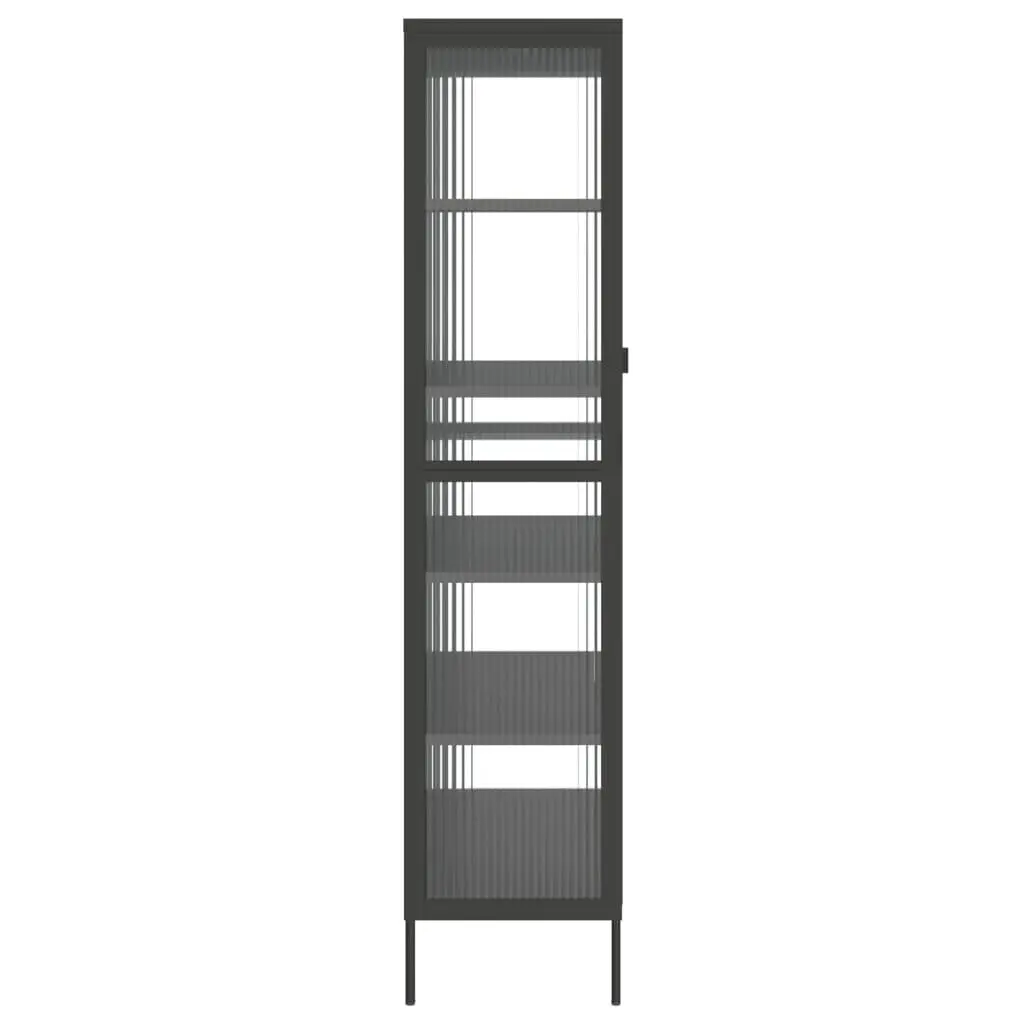 Highboard Storage Cabinet Black Fluted Glass Steel Frame 85W x 40D x 180H cm