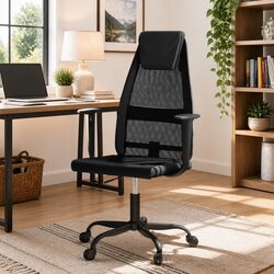 Height Adjustable Black Mesh and Faux Leather Office Chair