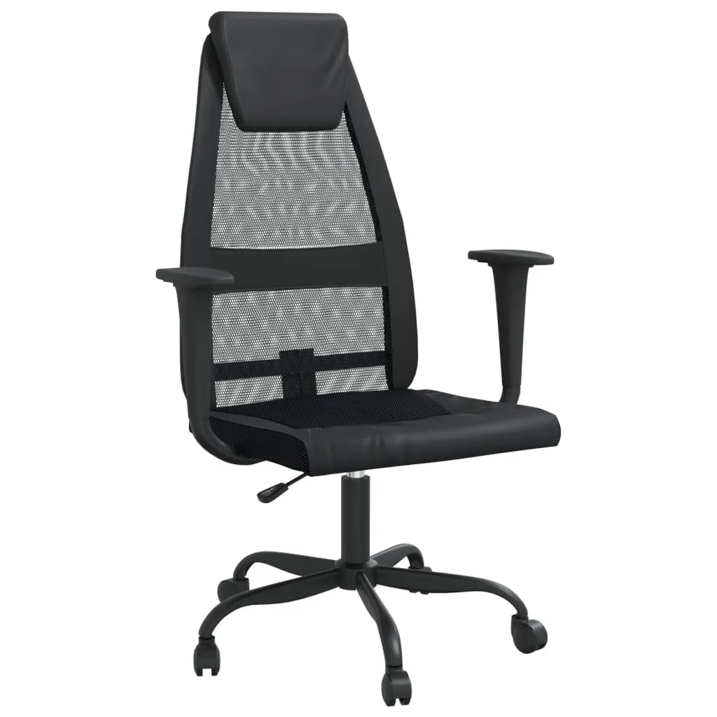 Office Chair Height Adjustable Black Mesh Fabric Faux Leather Swivel Seat
