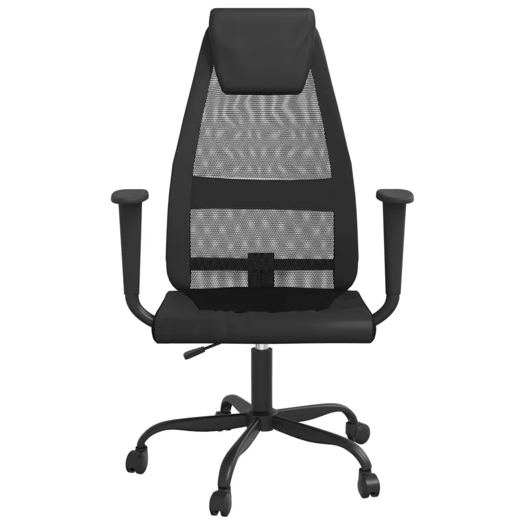 Office Chair Height Adjustable Black Mesh Fabric Faux Leather Swivel Seat