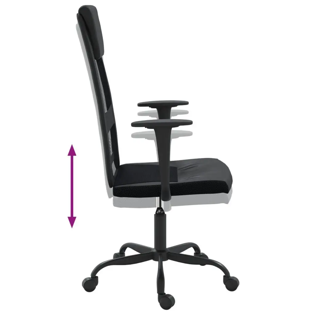 Office Chair Height Adjustable Black Mesh Fabric Faux Leather Swivel Seat
