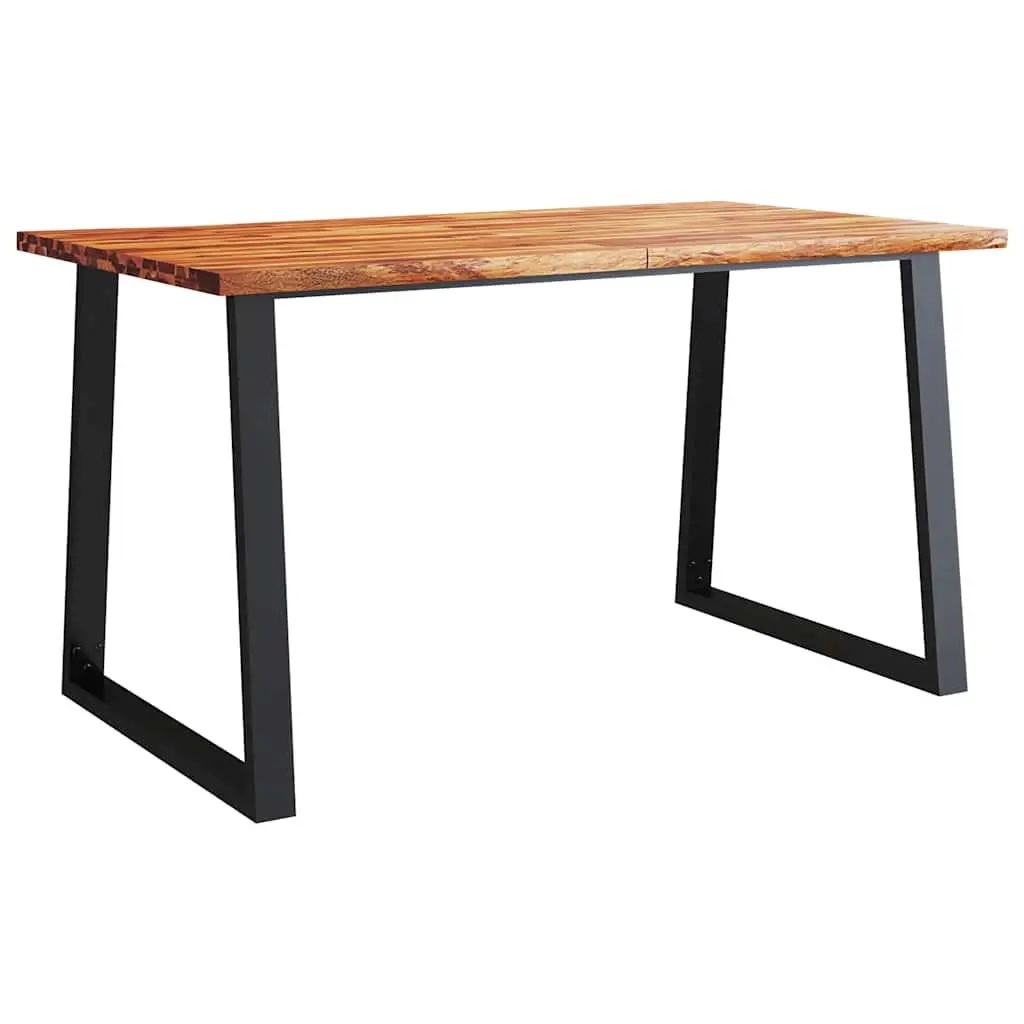 Dining Table Live Edge 140x80x75cm Solid Acacia Wood U-Shaped Steel Legs