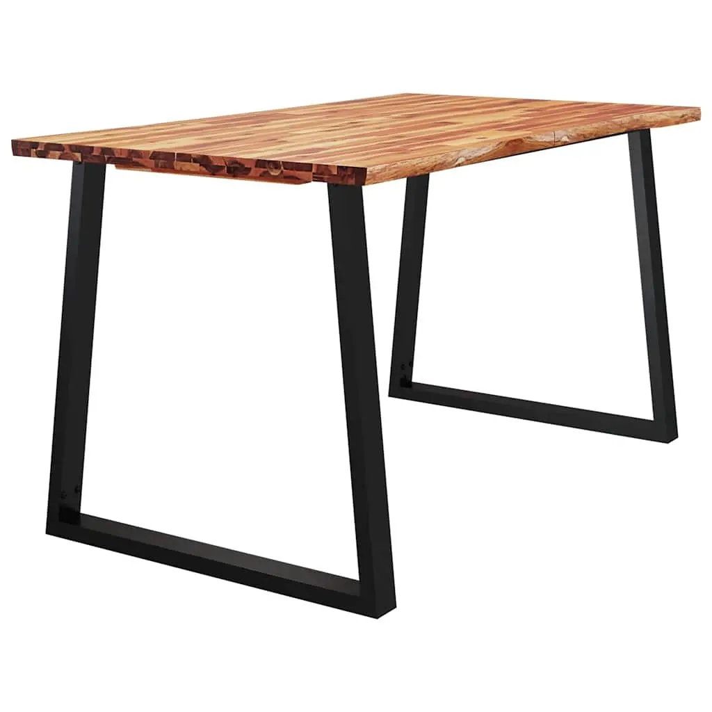 Dining Table Live Edge 140x80x75cm Solid Acacia Wood U-Shaped Steel Legs