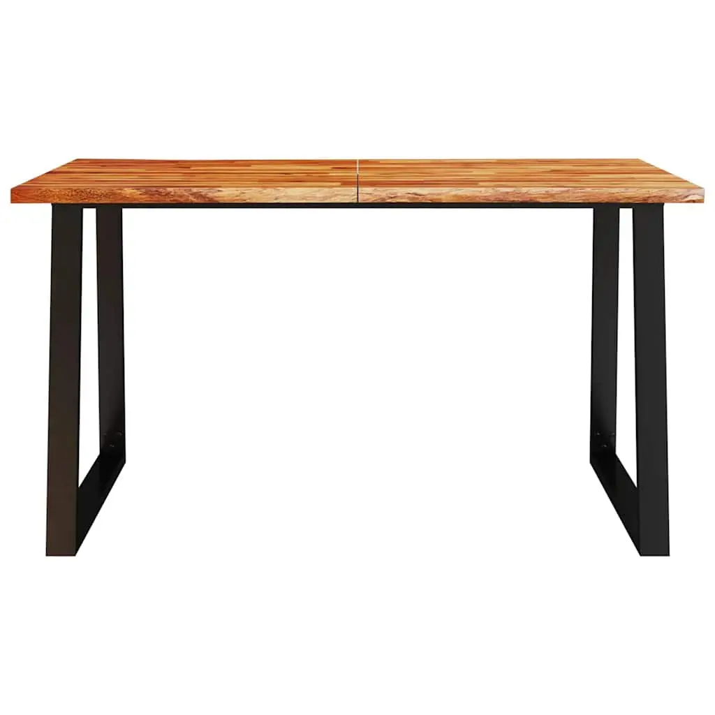 Dining Table Live Edge 140x80x75cm Solid Acacia Wood U-Shaped Steel Legs