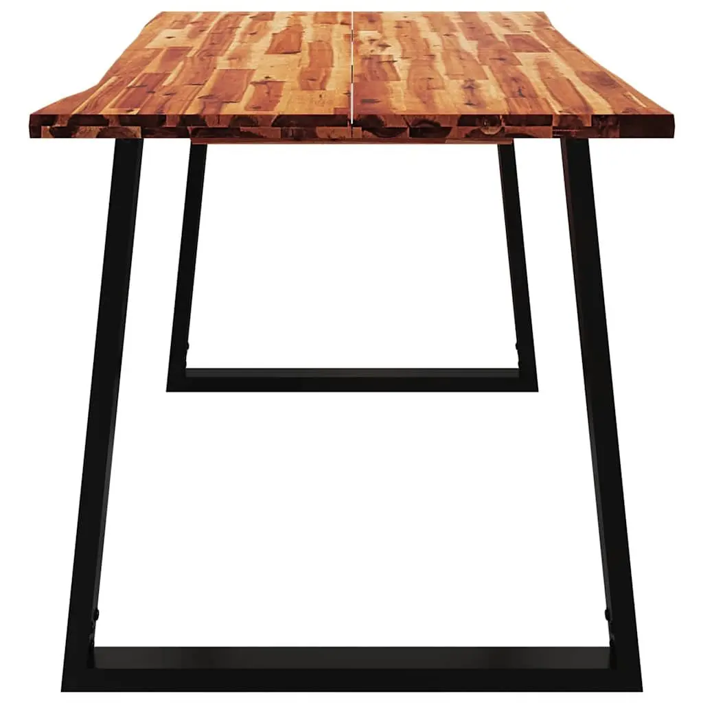 Dining Table Live Edge 140x80x75cm Solid Acacia Wood U-Shaped Steel Legs