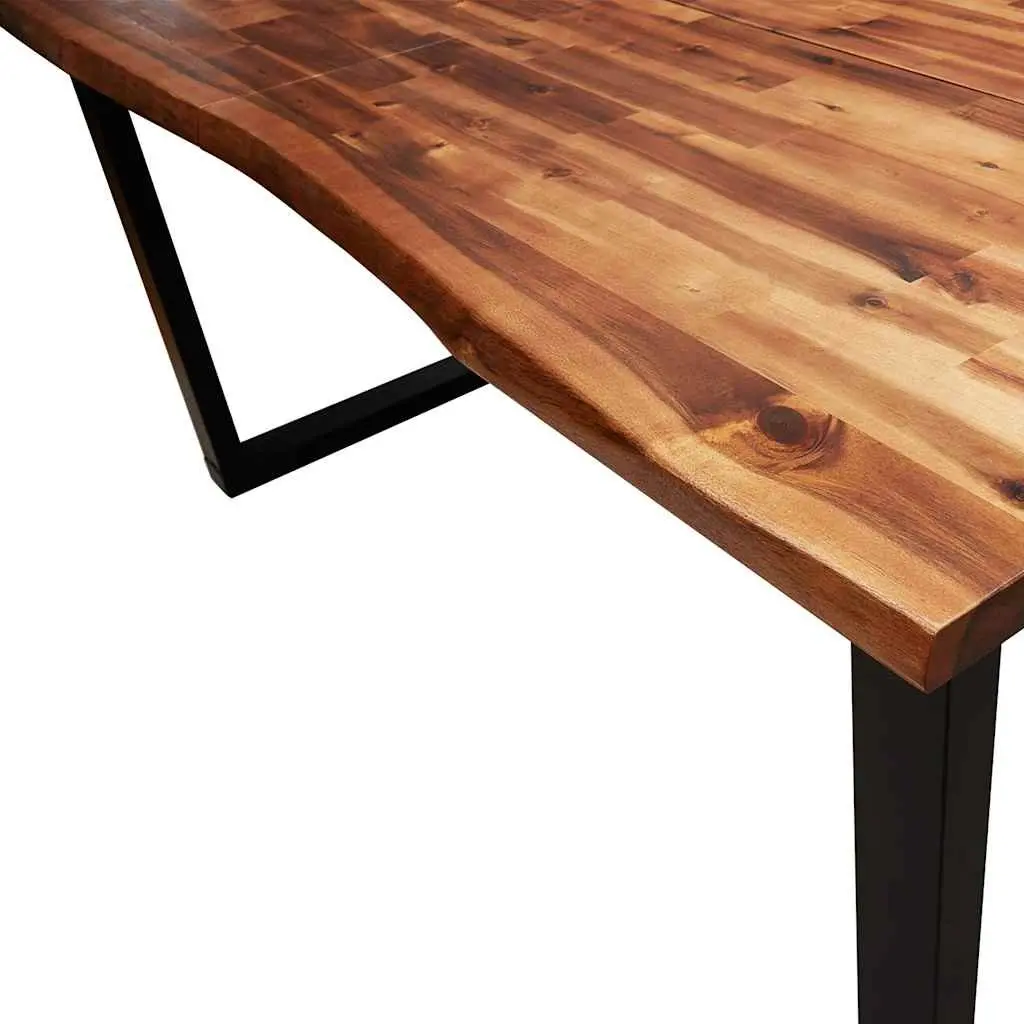 Dining Table Live Edge 140x80x75cm Solid Acacia Wood U-Shaped Steel Legs