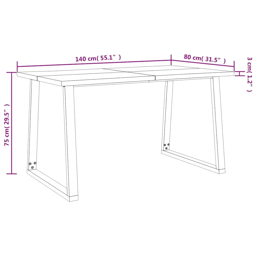 Dining Table Live Edge 140x80x75cm Solid Acacia Wood U-Shaped Steel Legs