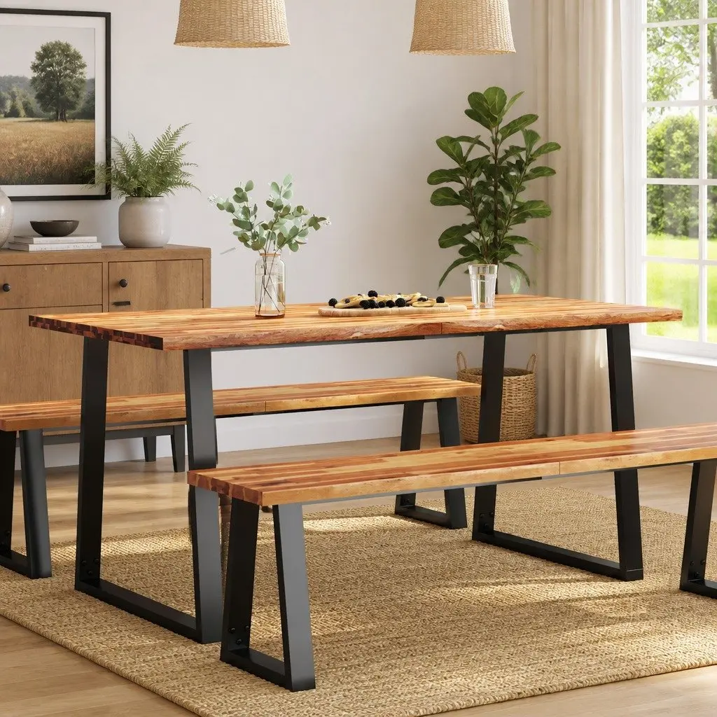 Dining Table Live Edge 160x80x75 cm Solid Acacia Wood U-Shaped Steel Legs Brown