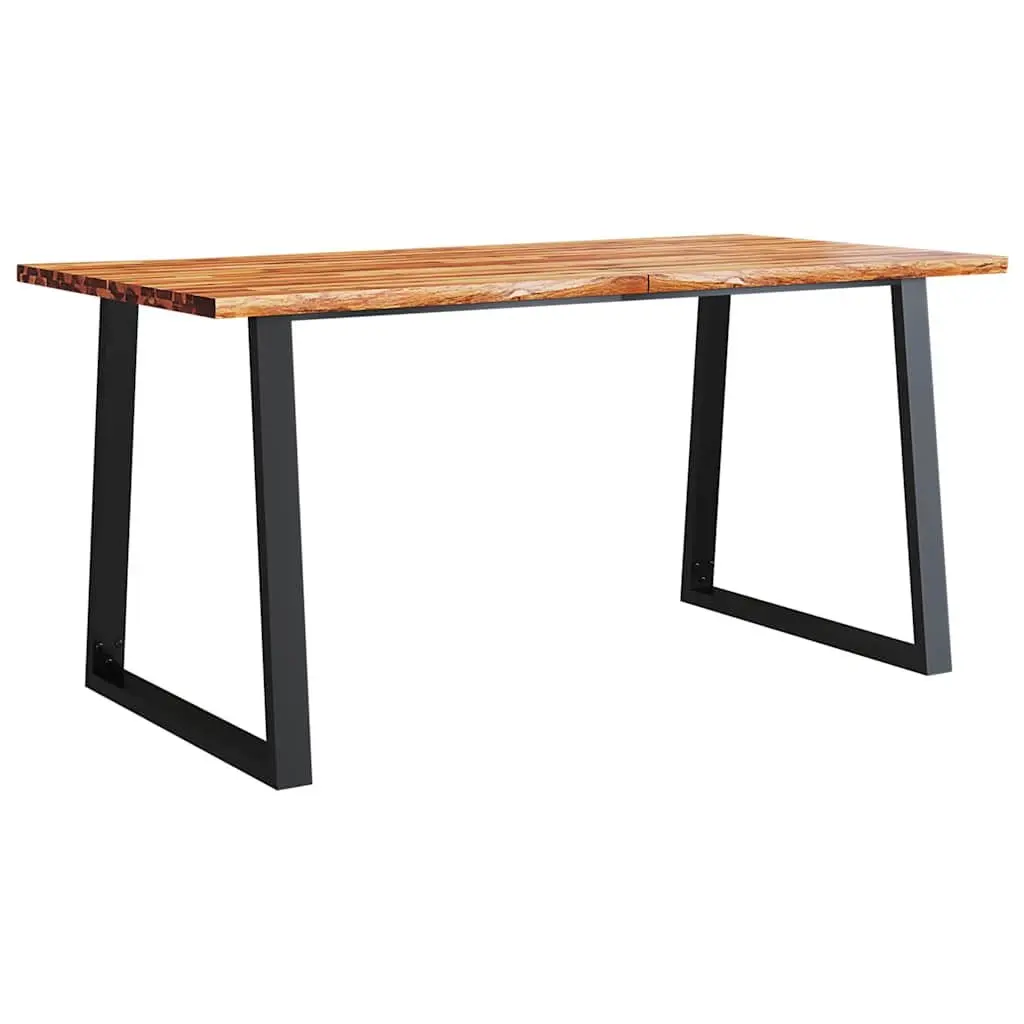 Dining Table Live Edge 160x80x75 cm Solid Acacia Wood U-Shaped Steel Legs Brown