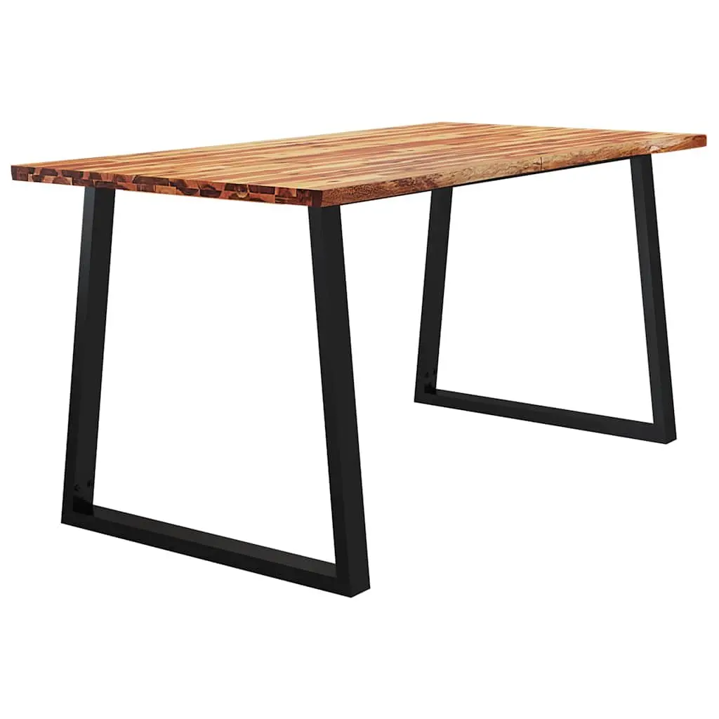 Dining Table Live Edge 160x80x75 cm Solid Acacia Wood U-Shaped Steel Legs Brown
