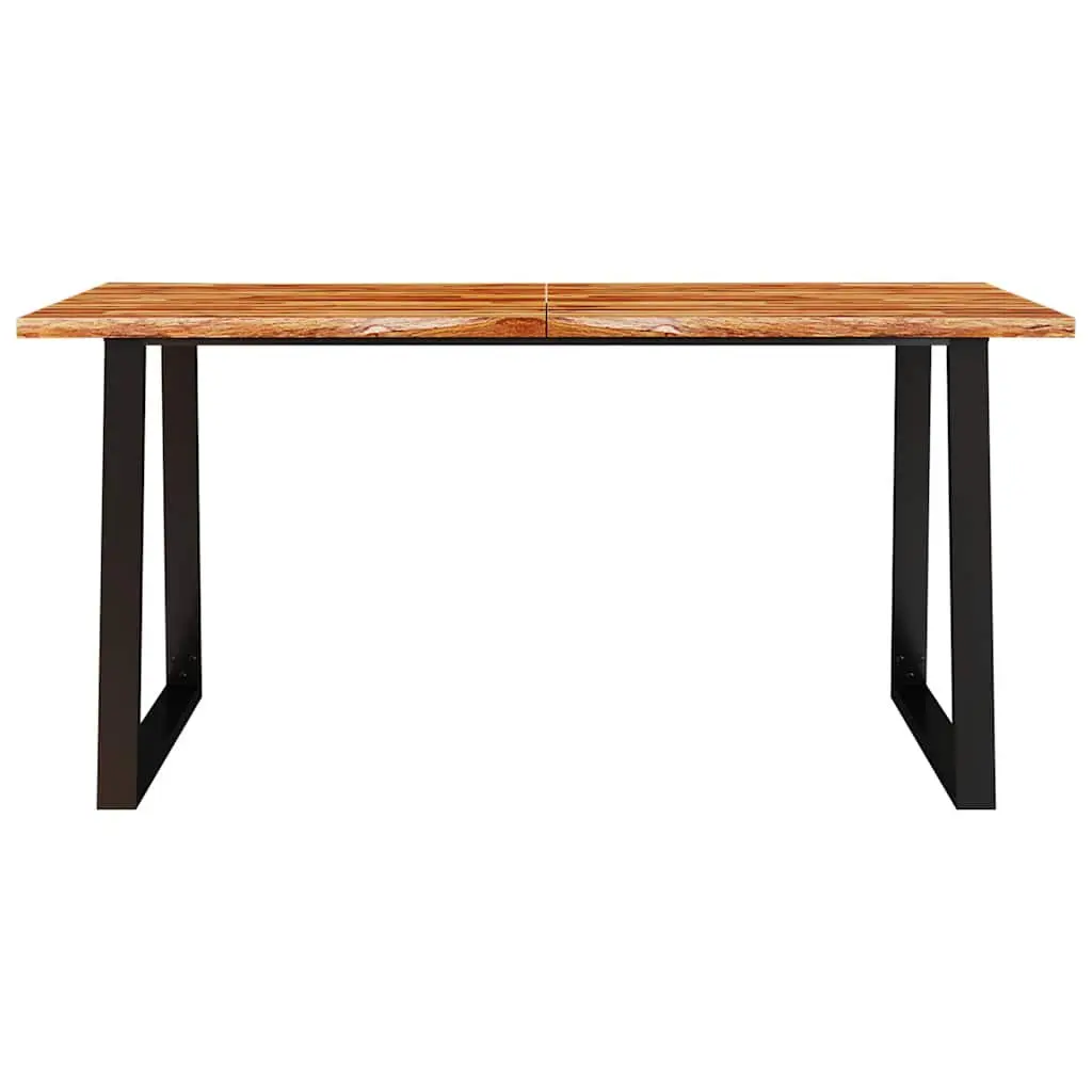 Dining Table Live Edge 160x80x75 cm Solid Acacia Wood U-Shaped Steel Legs Brown